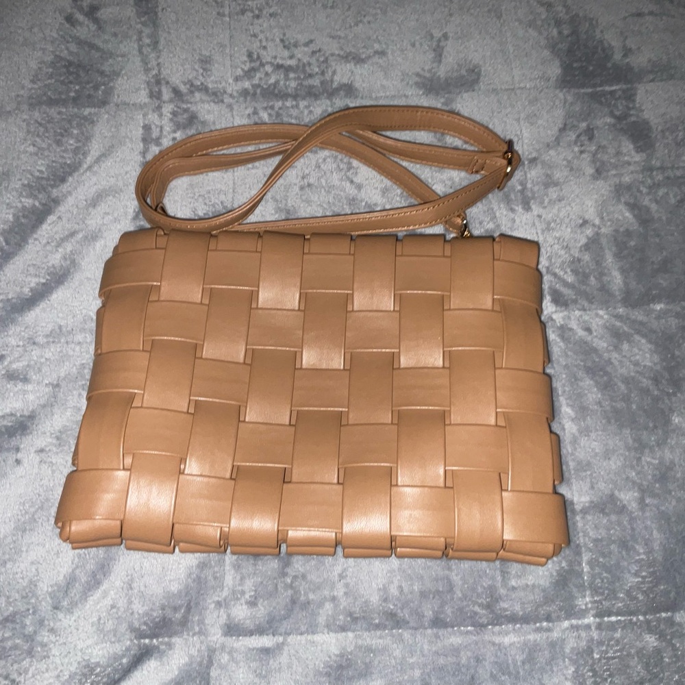 Anthropology Woven Tan Crossbody Bag